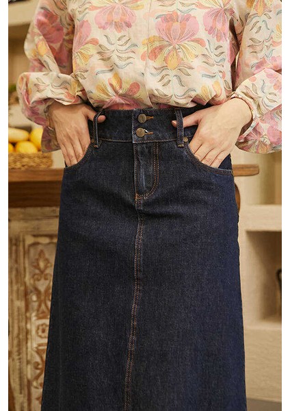 2252-DENIM Püsküllü Etek Lacivert fiyatları