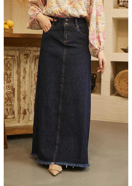 2252-DENIM Püsküllü Etek Lacivert modelleri