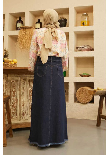 2252-DENIM Püsküllü Etek Lacivert fırsatları