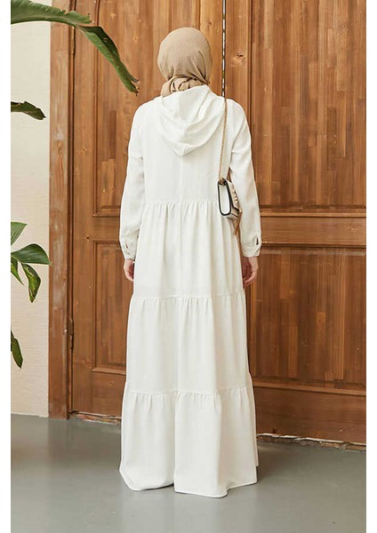 6531-KREP Kapşonlu Reglan Kollu Elbise Beyaz fırsatları