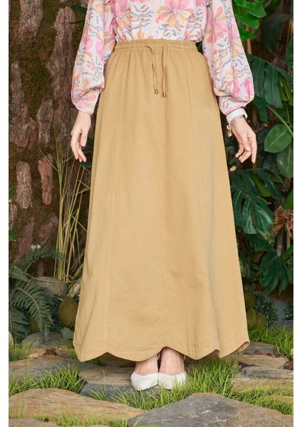 2273-PARÇALI Lastikli Etek Bej modelleri