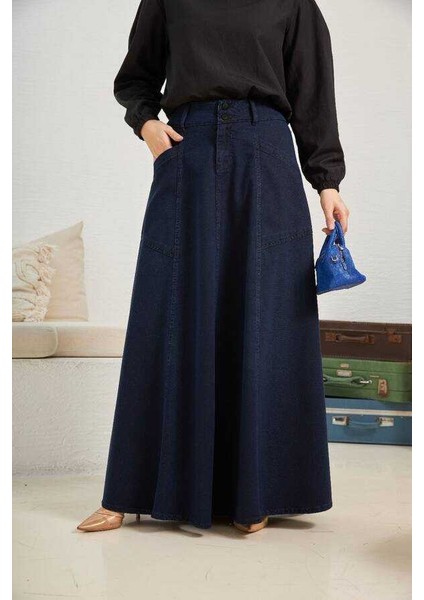 2195-MEVLANA Denim Etek Lacivert fiyatları