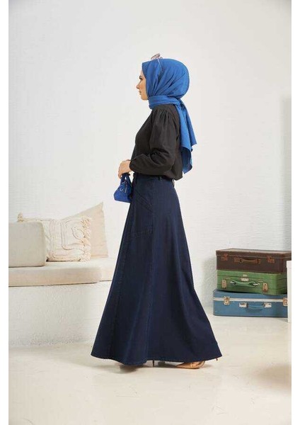 2195-MEVLANA Denim Etek Lacivert modelleri