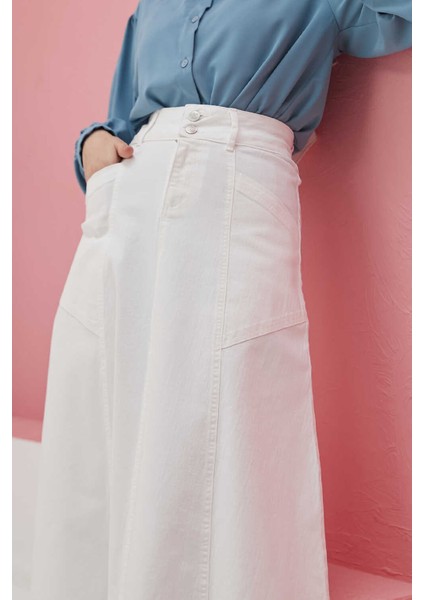 2195-MEVLANA Denim Etek Beyaz modelleri