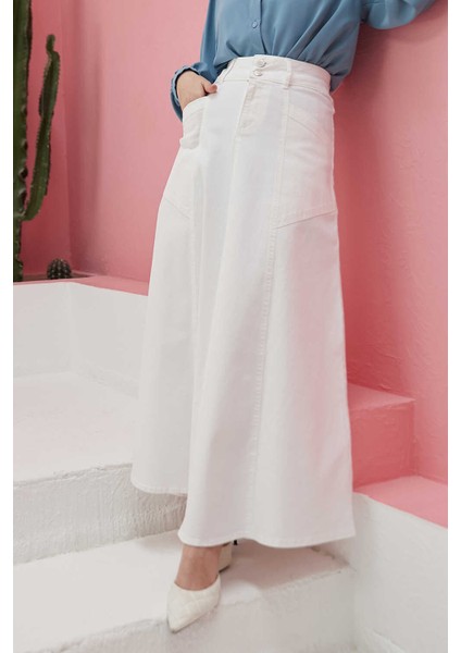 2195-MEVLANA Denim Etek Beyaz fırsatları