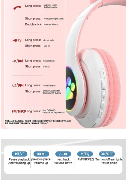 Stn-28 LED Işıklı Kedi Kulak Sevimli Bluetooth 5.0 Wireless Kulak Üstü Kulaklık