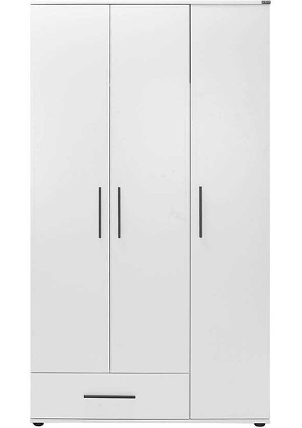 adore mobilya White 3 Kapaklı Tek Çekmeceli Gardırop-Mat Beyaz 103X187X52 cm (Gxyxd)