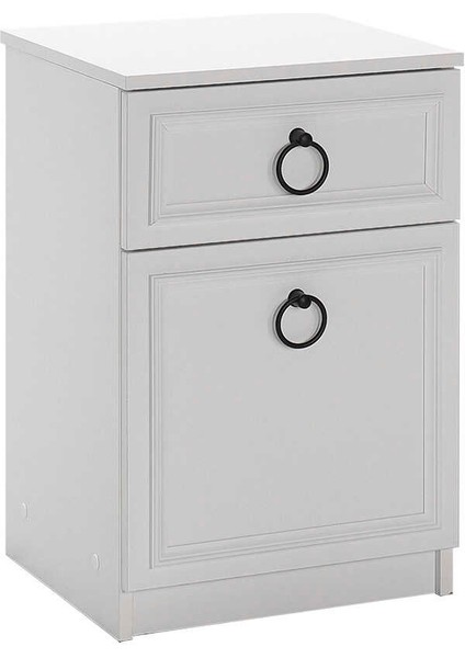 Hampton Çekmeceli Kapaklı Komodin-Mat Beyaz 40X63X38 cm (Gxyxd)