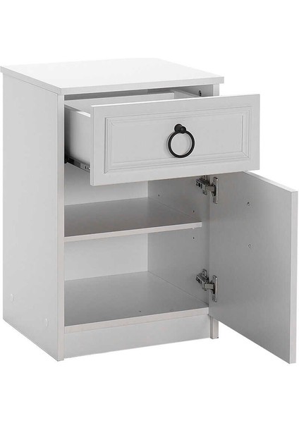 Hampton Çekmeceli Kapaklı Komodin-Mat Beyaz 40X63X38 cm (Gxyxd)