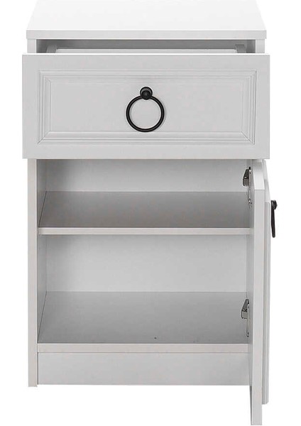Hampton Çekmeceli Kapaklı Komodin-Mat Beyaz 40X63X38 cm (Gxyxd)