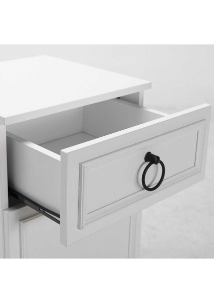 Hampton Çekmeceli Kapaklı Komodin-Mat Beyaz 40X63X38 cm (Gxyxd)