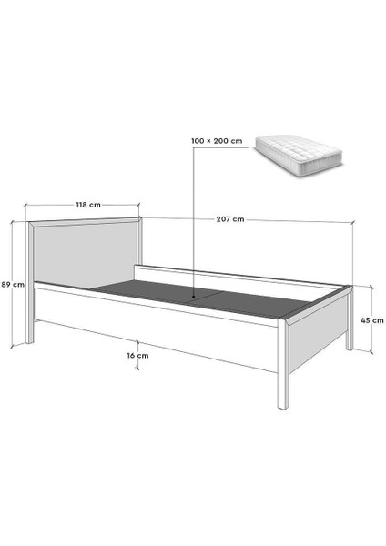 adore mobilya Rustik Tek Kişilik Karyola-Mat Beyaz 118X89X207 cm (Gxyxd)