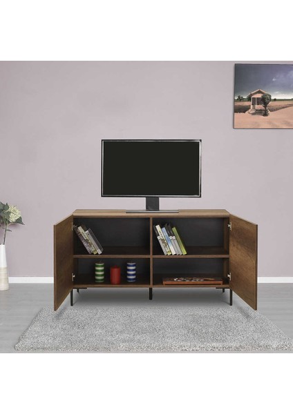 adore mobilya Roma 2 Kapaklı Modüler Tv Ünitesi - Koyu Ceviz (Oslo Ceviz) 120X70X43 cm (Gxyxd)