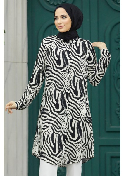 - Desenli Siyah Tesettür Viskon Tunik 11633S fiyatları