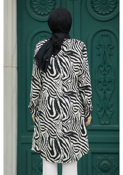 - Desenli Siyah Tesettür Viskon Tunik 11633S modelleri