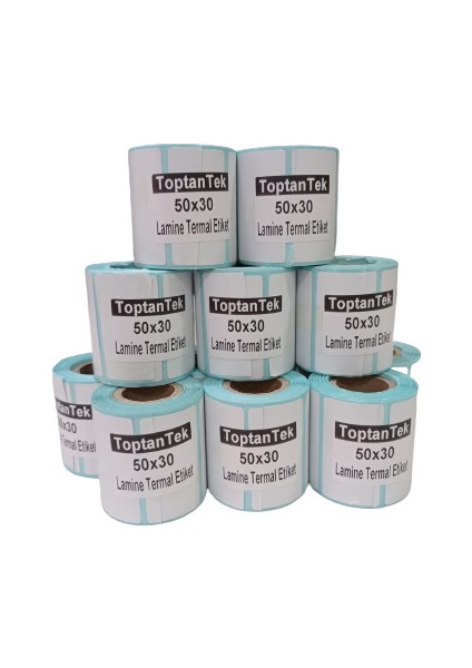 50X30+12 Lamine Termal Etiket G.50MM Y.30MM Bir Rulo 300 Adet (Tam Metraj)
