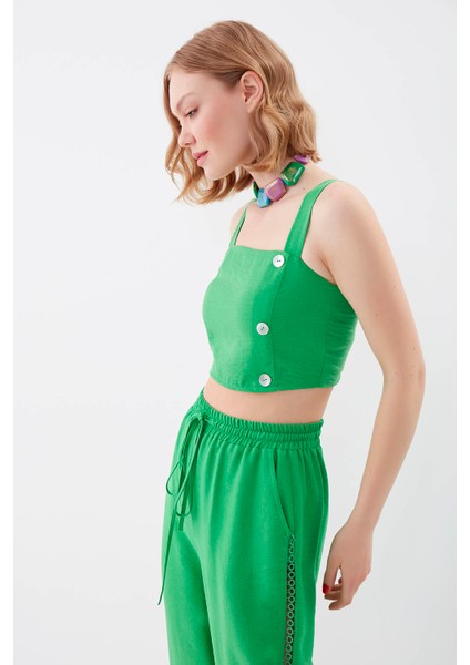 Sedef Düğmeli Sırtı Gipeli Crop Bluz fırsatları