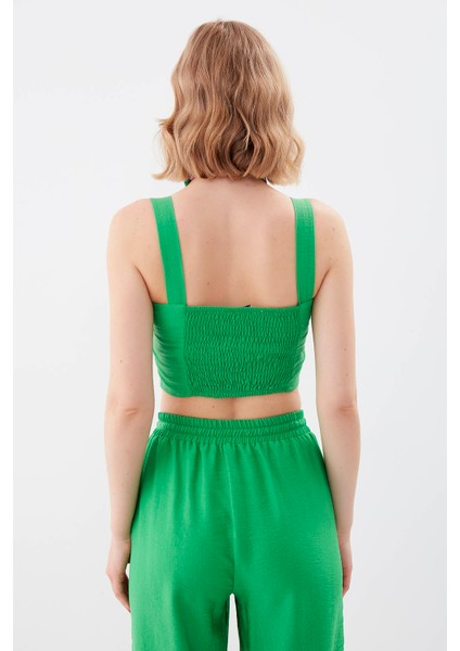 Sedef Düğmeli Sırtı Gipeli Crop Bluz indirimleri