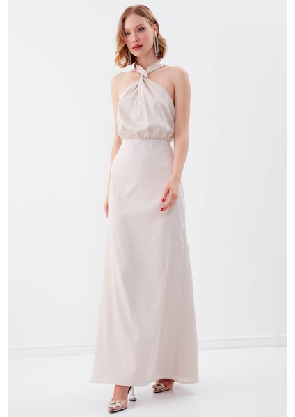 Boyundan Bağlamalı Astarlı Uzun Elbise fiyatları
