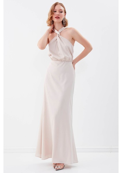 Boyundan Bağlamalı Astarlı Uzun Elbise modelleri