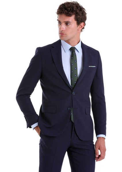 Lacivert D. Slim Fit Mono Yaka Desenli Klasik Takım Elbise fiyatları