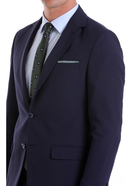 Lacivert D. Slim Fit Mono Yaka Desenli Klasik Takım Elbise indirimleri