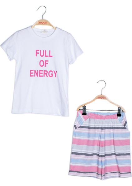 Kız Çocuk Full Of Energy Baskılı T-Shirt ve Şort Takım