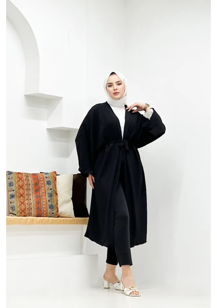 Cng Moda Tesettür Kuşaklı Aerbin Uzun Kimono