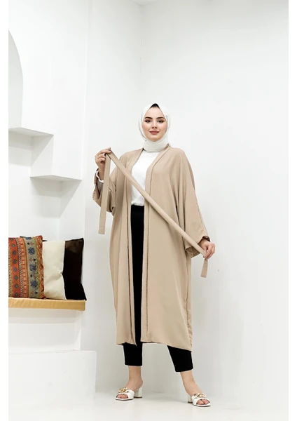 Cng Moda Tesettür Kuşaklı Aerbin Uzun Kimono