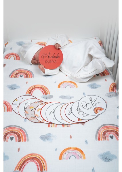 Yenidoğan Müslin Örtü ve Anı Kartları Seti - Türkçe