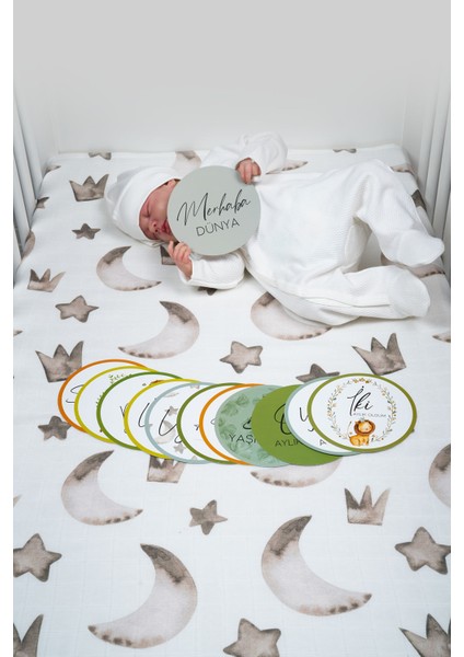 Yenidoğan Müslin Örtü ve Anı Kartları Seti - Türkçe
