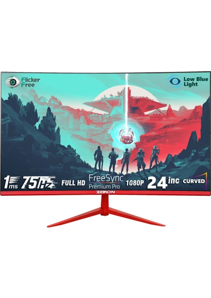 ZM-575 24" 75Hz 1ms Csot Va Full Hd Çerçevesiz Curved Gaming Oyuncu Monitörü