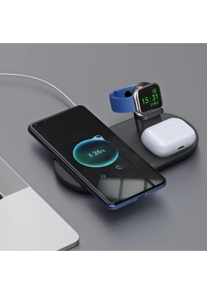 CH-7063 3in1 15W Type-C Çoklu Magsafe Tws Kulaklık -Watch-Telefon Dock Şarj Unitesi