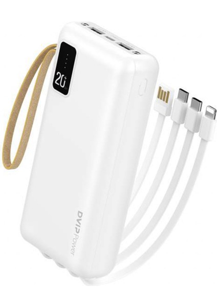 Dvıp İP12 20000MAH 2xusba + Type-C + Micro + Lightning Çıkışlı LED Göstergeli Powerbank Beyaz