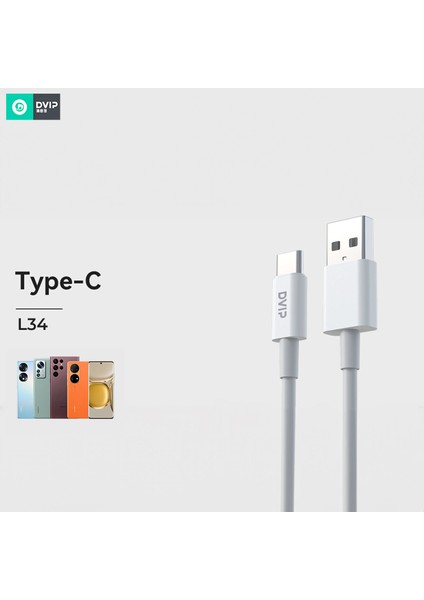 Dvıp L34 6A 120W Fast Charging Usba To Type-C Data ve Hızlı Şarj Kablosu 1m Beyaz