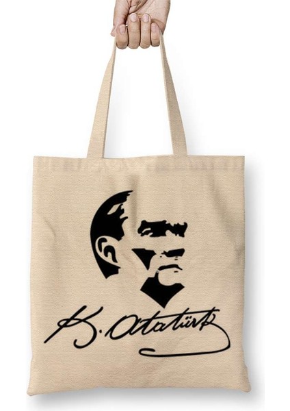 Atatürk Imzalı Bez Çanta Uzun Saplı