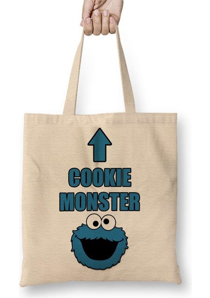 Cookie Monster Kurabiye Canavarı Bez Çanta Uzun Saplı