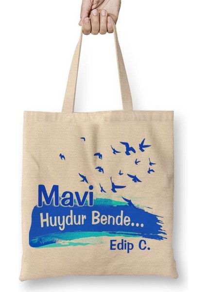 Mavi Huydur Bende Edip C Bez Çanta Uzun Saplı