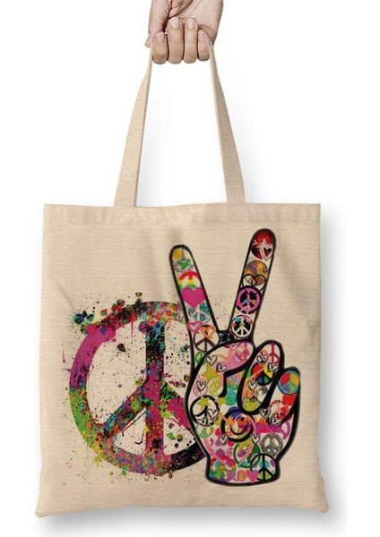Peace Barış Simge Bez Çanta Uzun Saplı