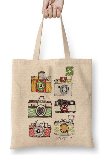 Watercolor Camera Bez Çanta Uzun Saplı