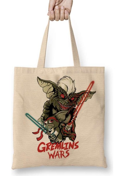 Gremlin Wars Gremlin Savaşları Bez Çanta Uzun Saplı