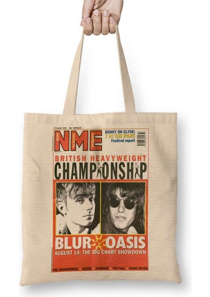 Oasis ve Blur Nme Bez Çanta Uzun Saplı