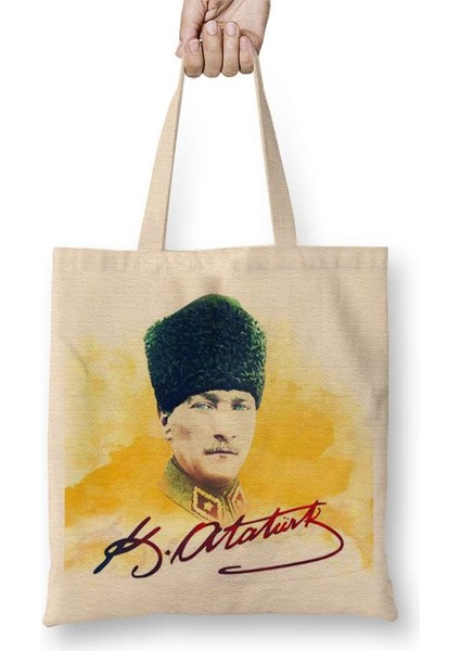 Mustafa Kemal Atatürk 08 Bez Çanta Uzun Saplı