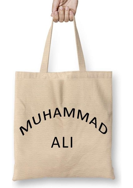 Muhammed Ali Boks Yazısı Bez Çanta Uzun Saplı