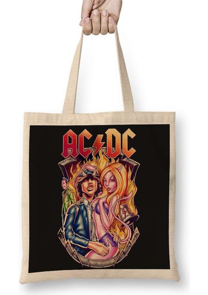 Banda Ac Dc Müzik Grubu Bez Çanta Uzun Saplı