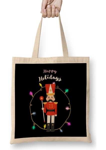 Happy Holidays Nutcracker Bez Çanta Uzun Saplı