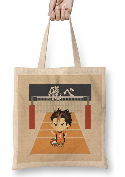 Chibi Yu x Nishinoya Haikyuu Anime Bez Çanta Uzun Saplı