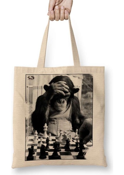 Monkey Chess Maymun Santranç Bez Çanta Uzun Saplı