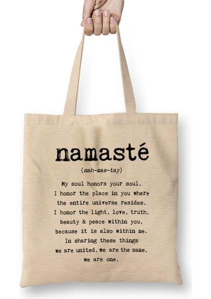 Namaste Yazı Meditasyon 02 Bez Çanta Uzun Saplı