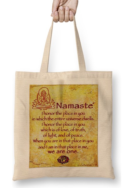 Namaste Yazı Meditasyon 04 Bez Çanta Uzun Saplı